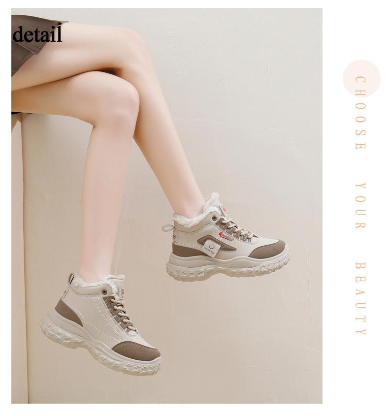 Women's Winter Snow Booties Anti-Slip Lace-Up Ankle Boots Warm PU Leather Chunky Platform Sneakers Shoes for Women Faux Fur Lining Walking Short Boots