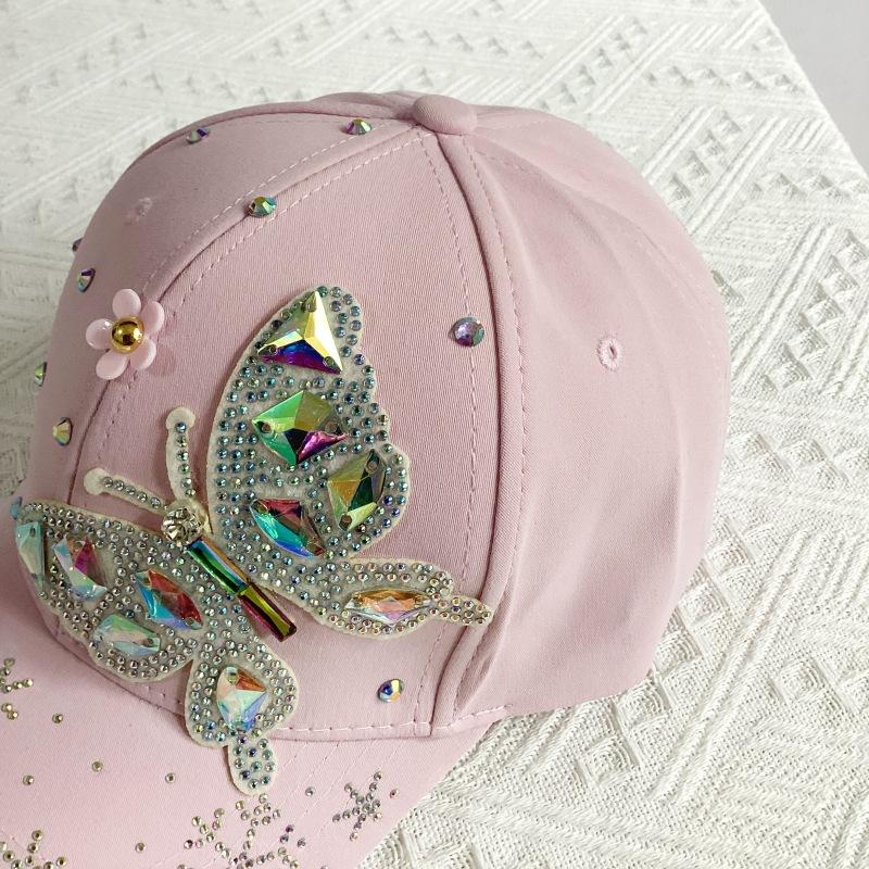 New Fashion Colorful Rhinestone Butterfly Baseball Cap, Trendy Baseball Cap Sun Hats For Women