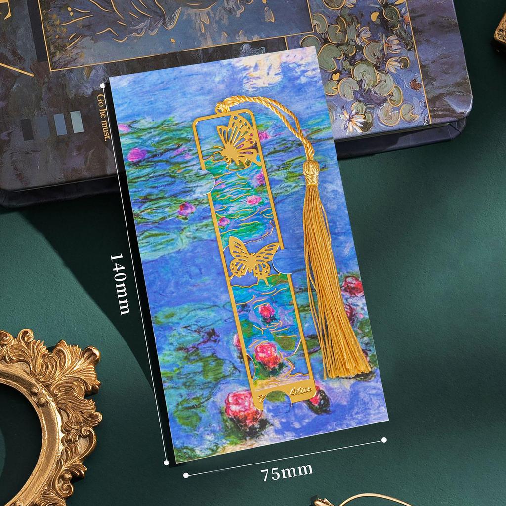 Ensemble de Marque-pages en Métal Élégant: Boîte cadeau de Nouvel An pour étudiants inspirée de la peinture à l'huile.