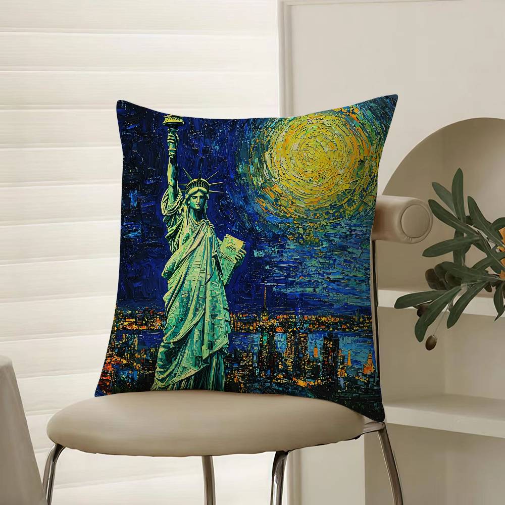 Malowanie Statuy Wolności Poszewka na poduszkę Komfortowa Sofa Łóżko Jedwabista elegancka Niewidoczny zamek błyskawiczny Dekoracyjna poszewka na poduszkę
