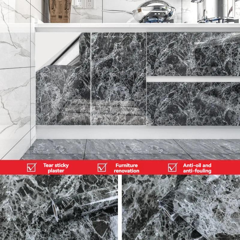Šířka 40 cm Mramorová Samolepicí Tapeta Vinylové Nálepky na Zeď Vodotěsná Kontaktní Fólie Pro Kuchyň Dekorativní Fólie Domácí Dekor
