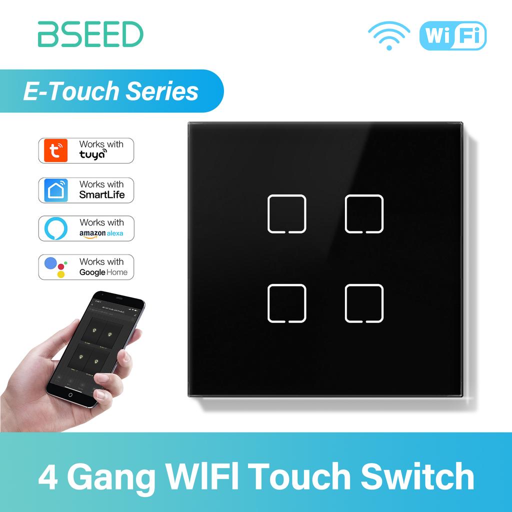 BSEED 1/2/3/4Gang WIFI Touch Switch Glass Smart Wall Light Switch Touch Screen Backlight Control Aleax Smart Life App E Series