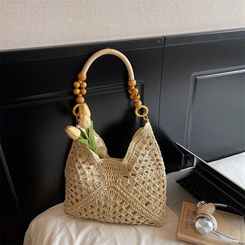 Handwoven Crochet Boho Tote Bag for Women Summer Beach Travel Casual Use