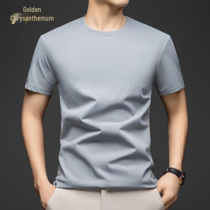 Jinjuan Men's Solid Color Cooling Breathable Round Neck T-Shirt