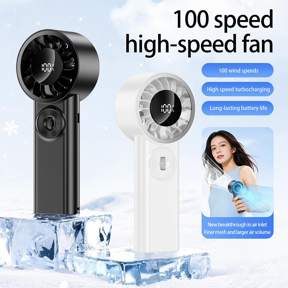 Digital Display Cooling Fan Handheld Cooling Fan 100 Level Speed Control Brushless Motor Type C Charging Outdoor Travel Fan