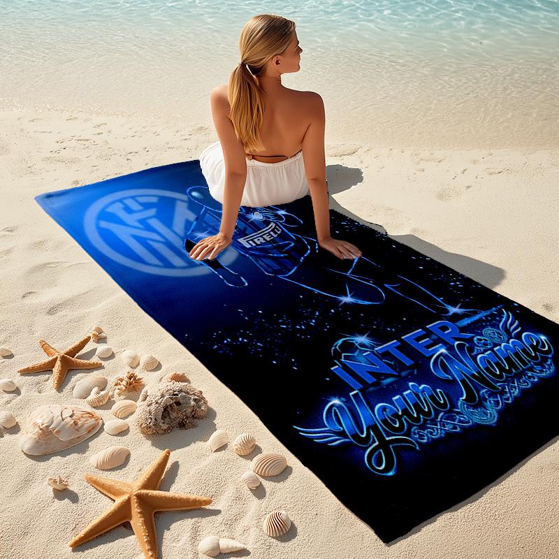 1pc Internazionale Milano Beach Towel with Custom Name, Beach and Seaside Swimming Pool Equipment, Fashion Pattern, Rectangular, Travel Essential