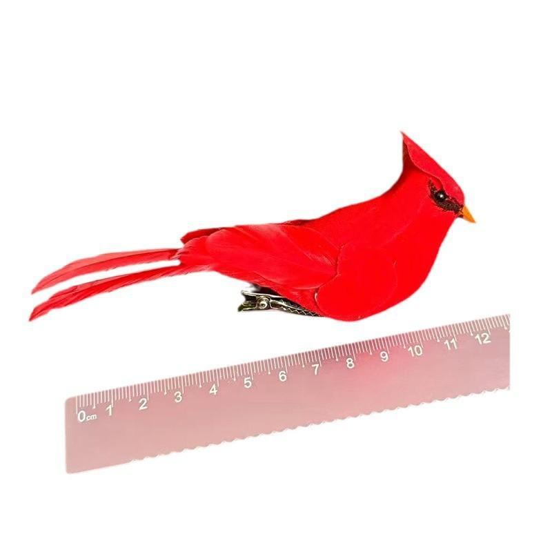 3 Pcs Lifelike Artificial Red Feather Birds Hanging Ornaments for Garden Yard Home Wedding Holiday Decoration