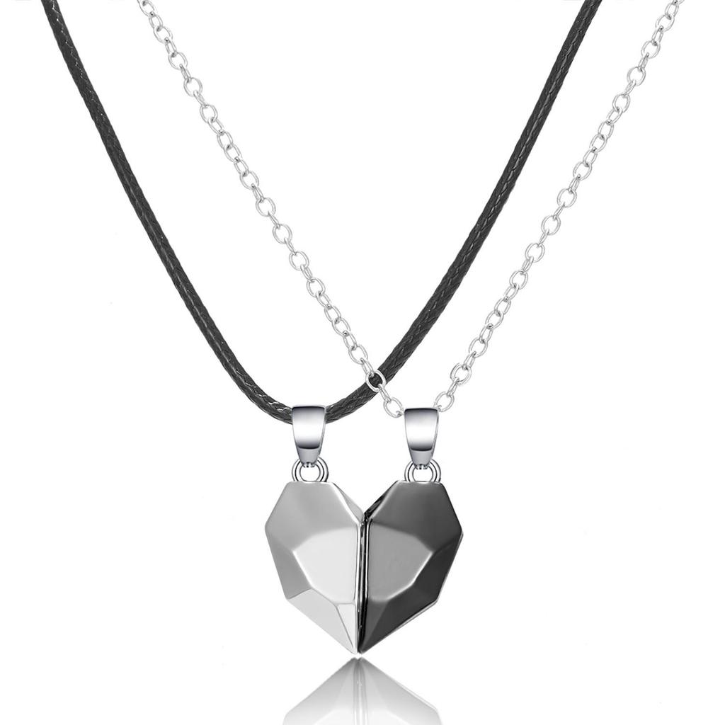 Magnetic Love Necklace Set: Black & White Wishing Stones for Couples