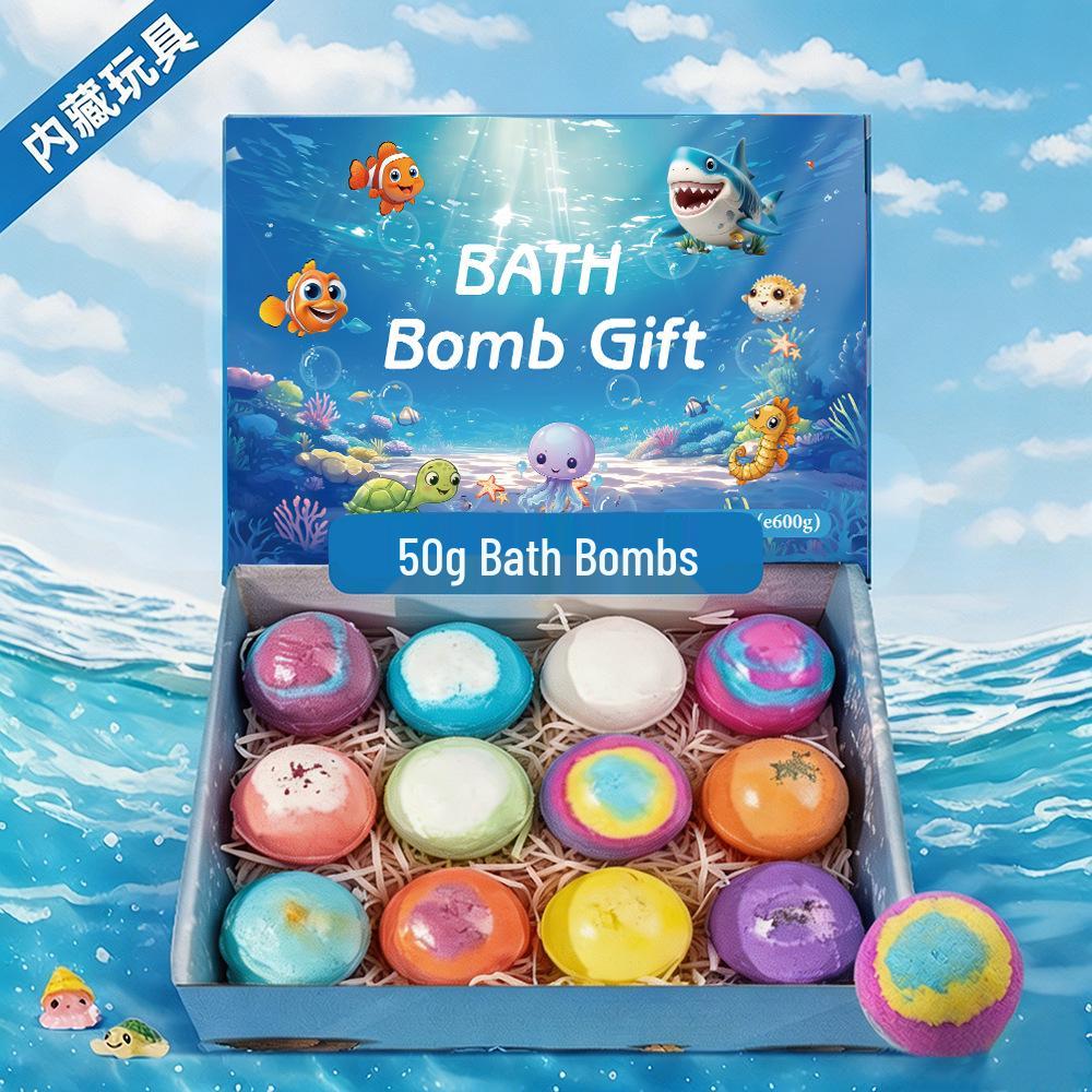 12-Pack Children's Bath Bomb Set with Hidden Ocean Toys, 50g Each