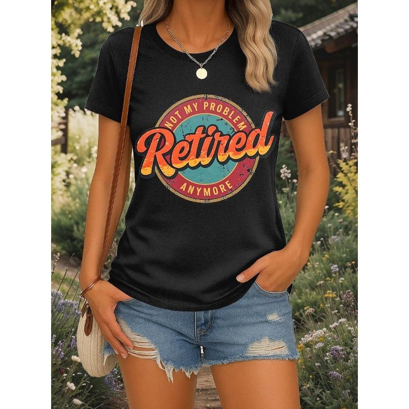 Women's T-sleeve funny retired animal letter pattern printing fashion casual round neck short-sleeved women's clothing