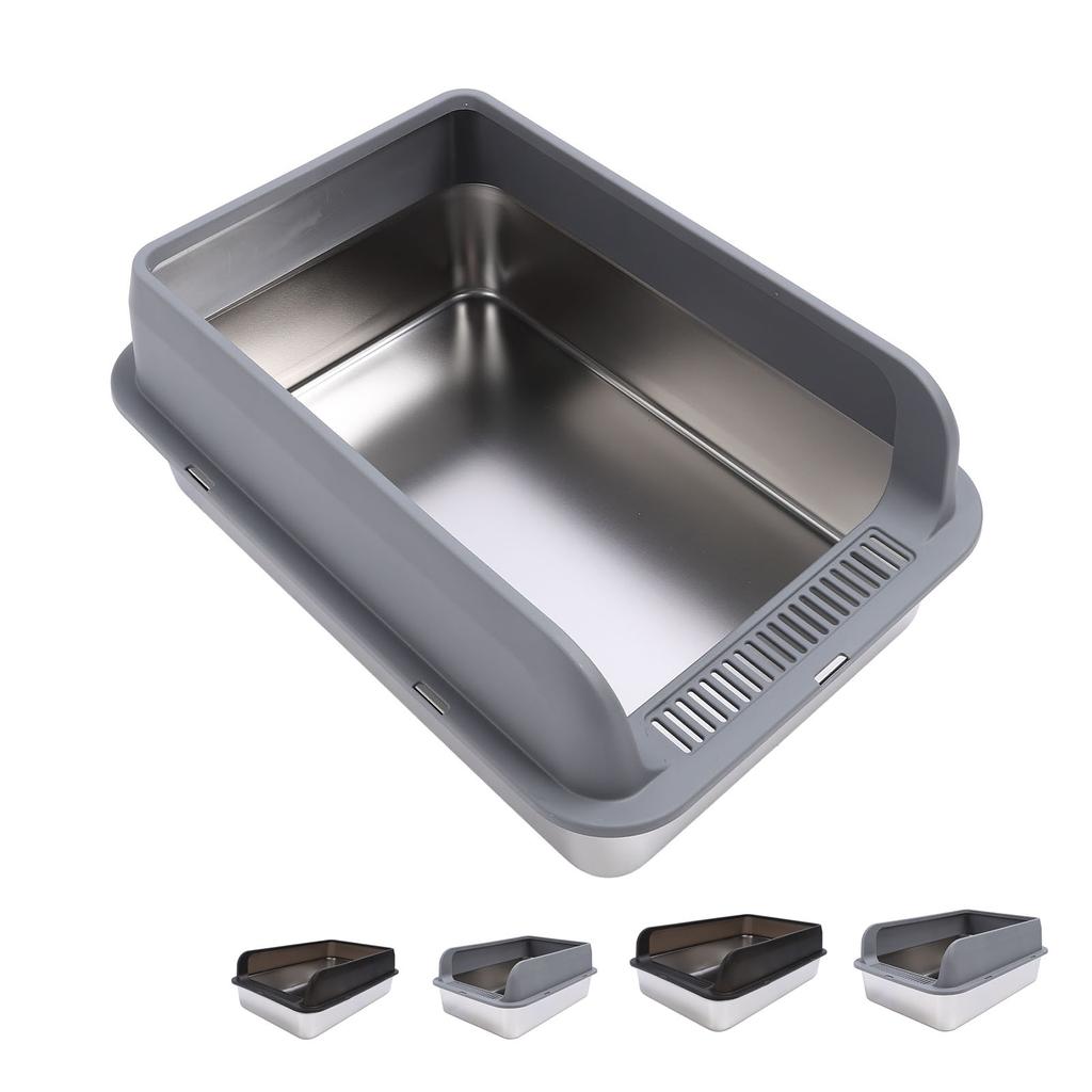 Stainless Steel Litter Box Anti Splashing Odorless Easy To Clean High Sides Semi Enclosed Cat Litter
