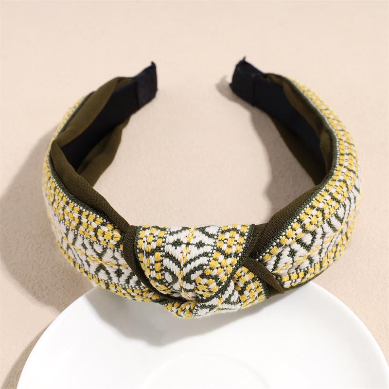 Fashion Women's And Girls Ethnic Bohemian Plaid Headbands with Center Knot for Ladies Daily Hair Hoops Accessory