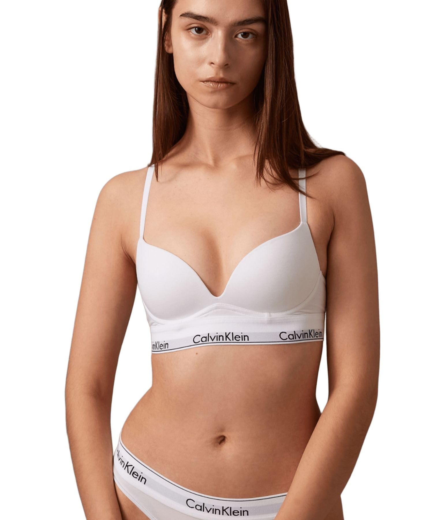 Icon Cotton Modal Plunge Bra QF7623AD 32C White [Calvin Klein] Push-Up