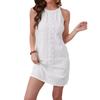 Women Summer Casual Sleeveless Solid Color Lace Hollow One Piece Dress