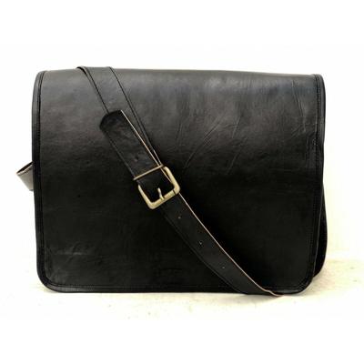 New Men Real Goat Leather Vintage Black Messenger Shoulder Laptop Bag Briefcase
