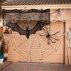 Spooky Black Lace Spiders Webs Mantel Scarf with Bat Lace Oven Cloth for Halloween Party Decoration