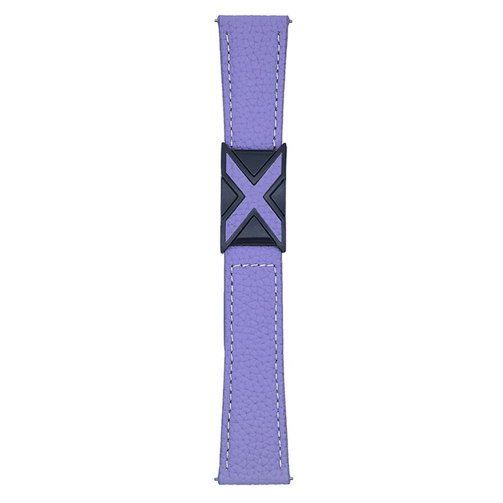 For Samsung Galaxy Watch7 44mm/40mm Watch Band 20mm Magnetic X-Buckle Litchi Texture Leather Strap