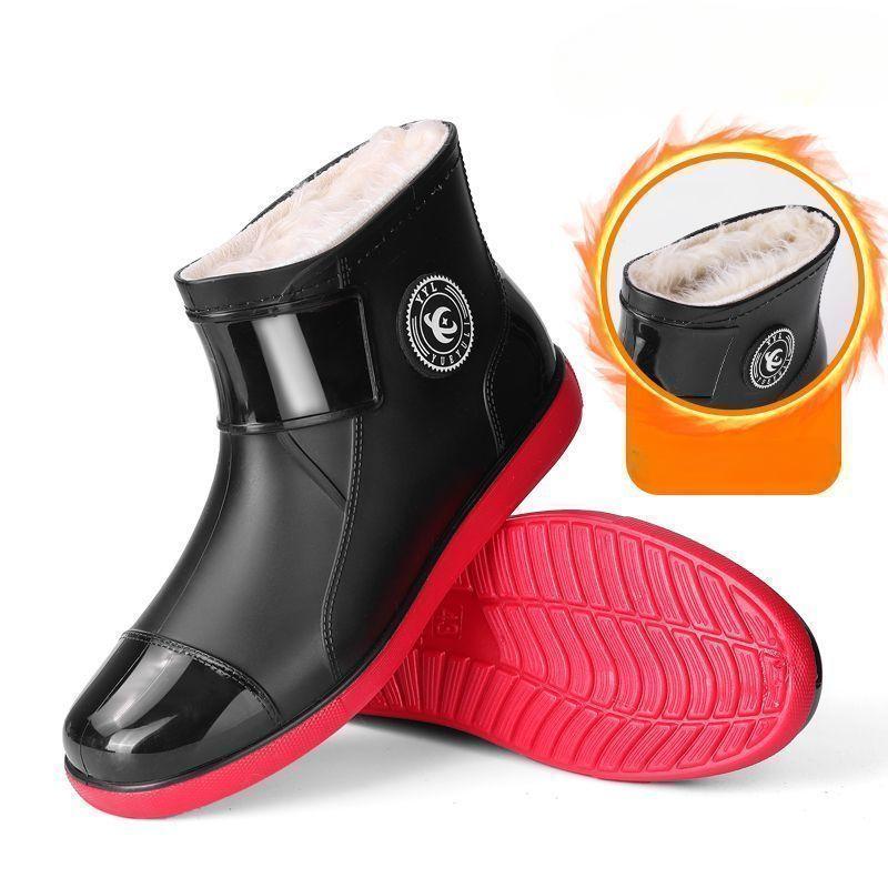 Nadměrná velikost 34-48 Holínky Pánské nepromokavé a voděodolné boty Krátké holínky Protiskluzové holínky Plus sametové Odnímatelné bavlněné boty