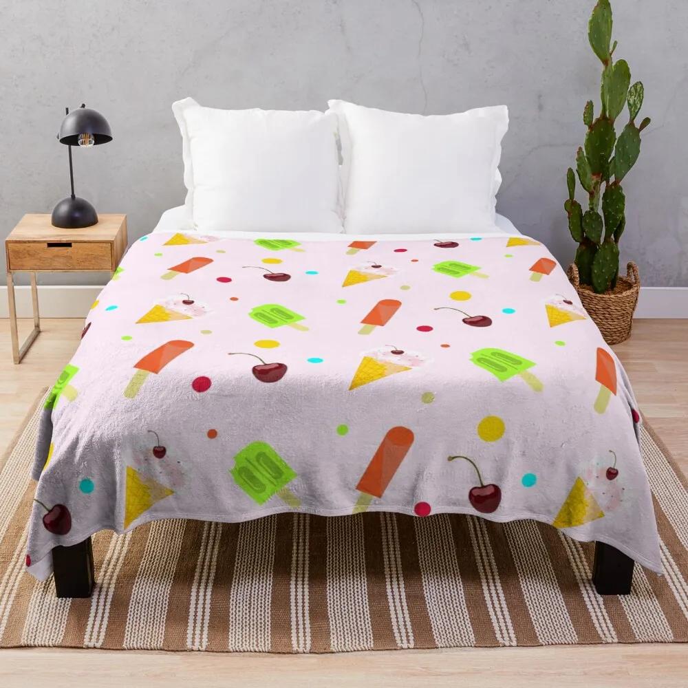 Ice Cream Flannel Throw Blanket King Queen Full Size Colourful Ice Cream For Bed Sofa Couch Blanket Warm Lightweight Super Soft