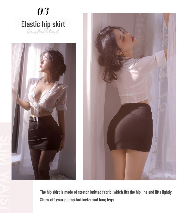 Feimu Sexy Secretary Lingerie Set: See-Through Professional Suit with Skirt