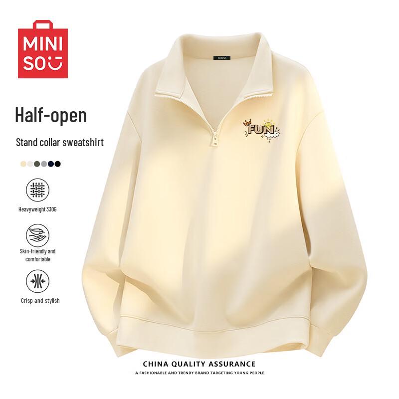 MINISO Men's Fall Casual Half-Zip Stand Collar Oversized Sweatshirt