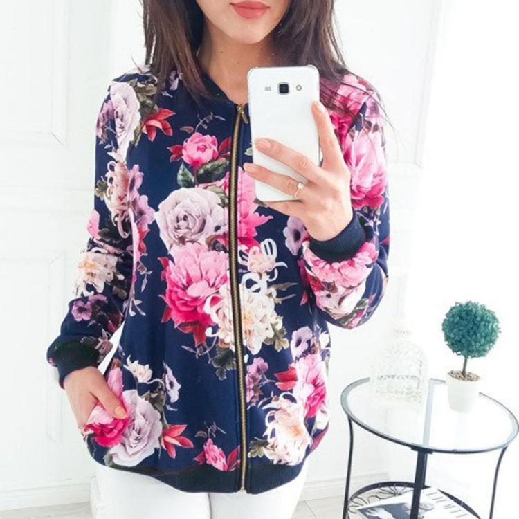 

Женская куртка на молнии в стиле ретро с цветочным принтом, повседневное пальто, топы, стильная верхняя одежда XXL чёрный