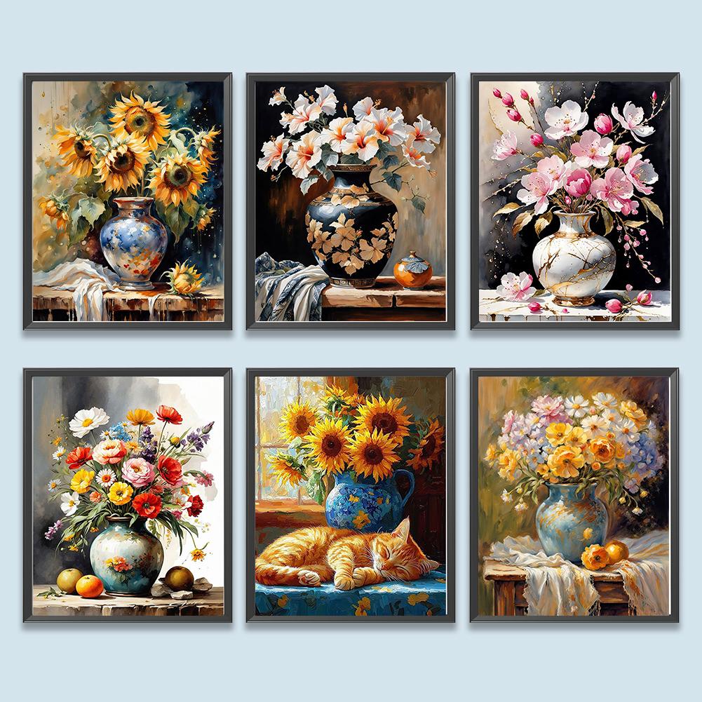 1 Stück DIY Malen nach Zahlen Set Blume Rahmenlose Leinwand Wandkunst Geschenkidee 40x50cm