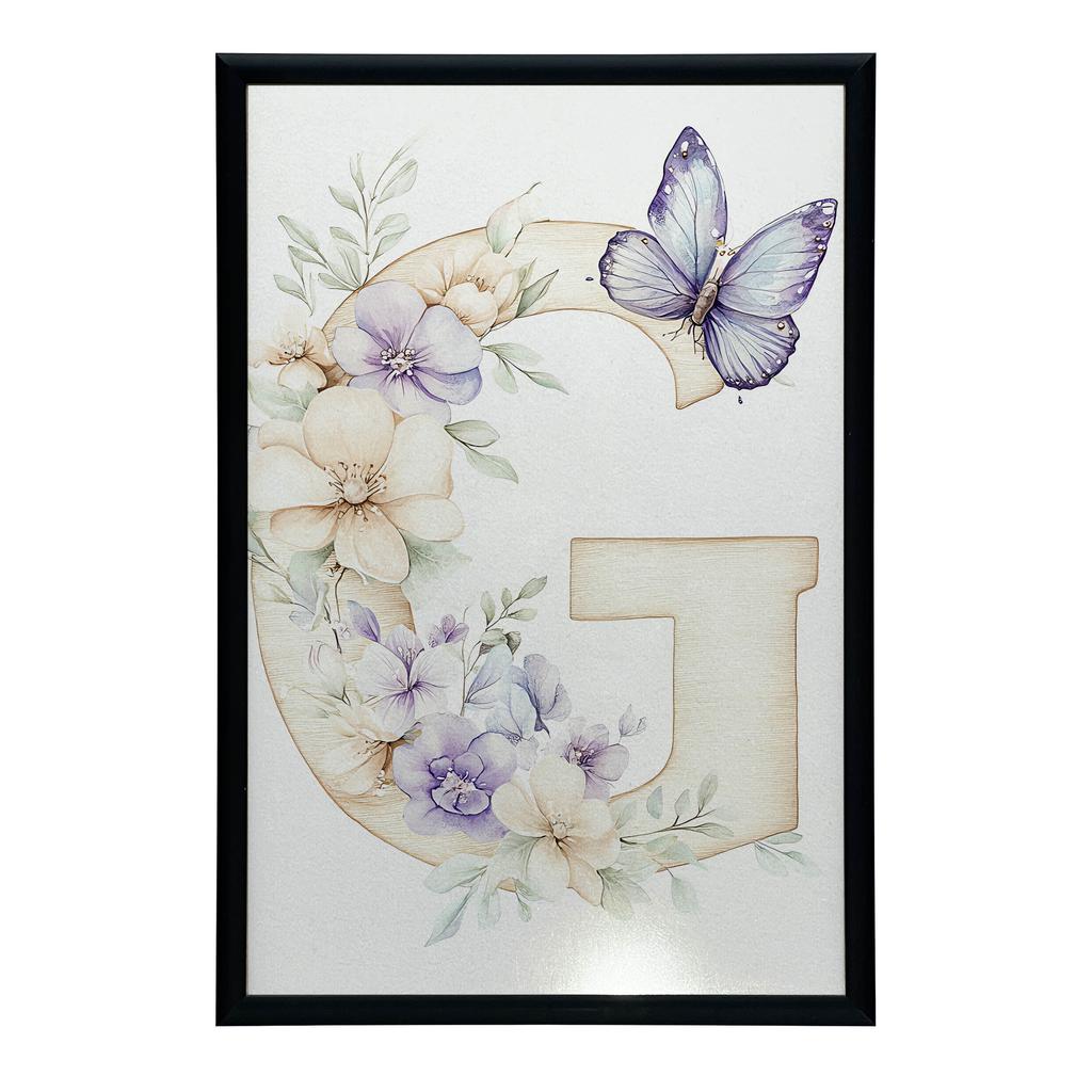 Floral Letter G With Butterfly Poster Floral Letter G With Butterfly Poster, 40X50 Cm, Gold Aluminum Frame, 230 Gsm Matte Paper