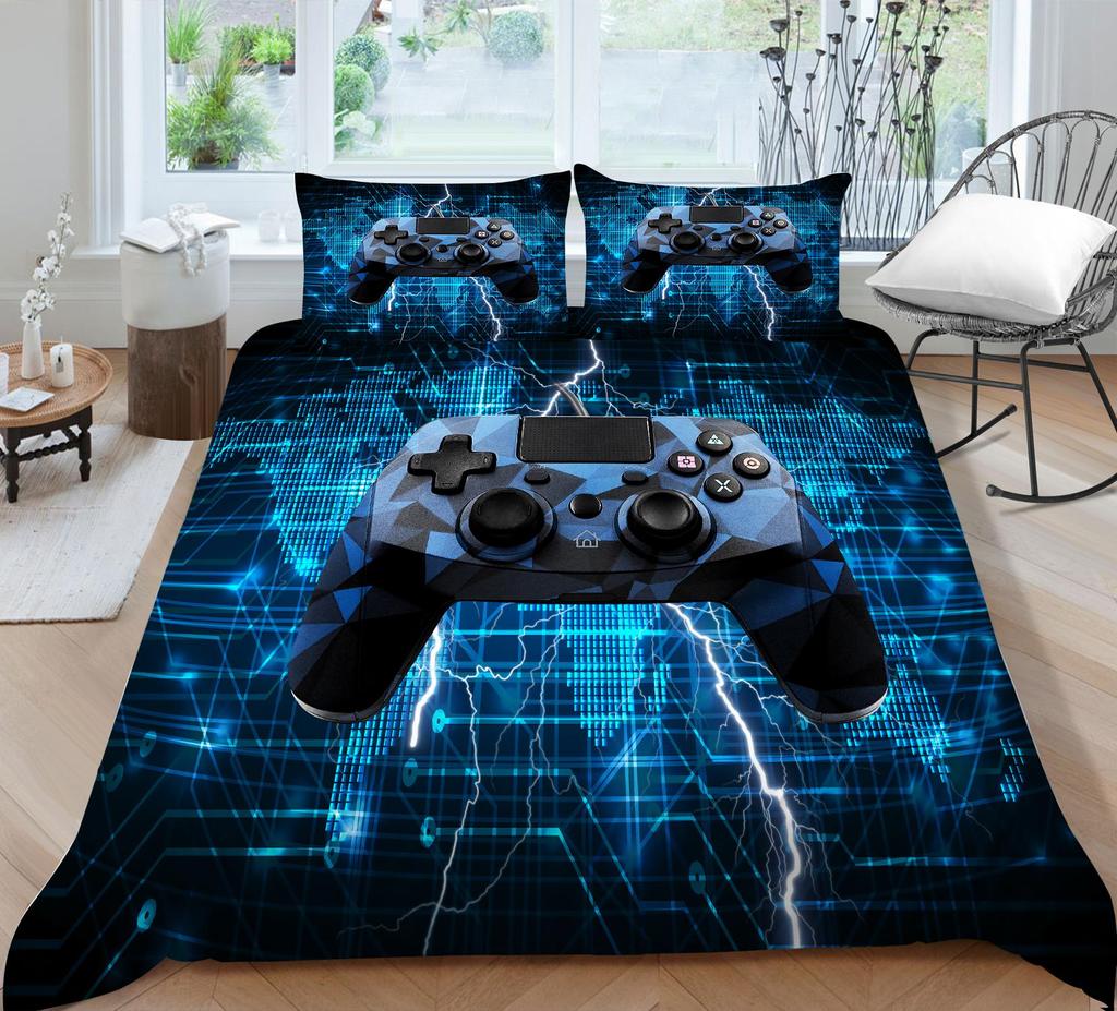 3D Technology Gaming Console Series Bedding Set with High-definition Digital Printing Game Handle, Down Duvet Cover and Pillowcase 2/3 Pieces