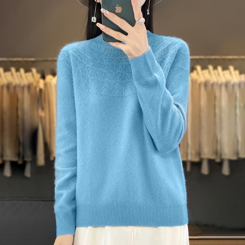 Cross-Border Autumn/Winter Women's Slim Fit Trendy Semi-High Neck Soft Knit Sweater.