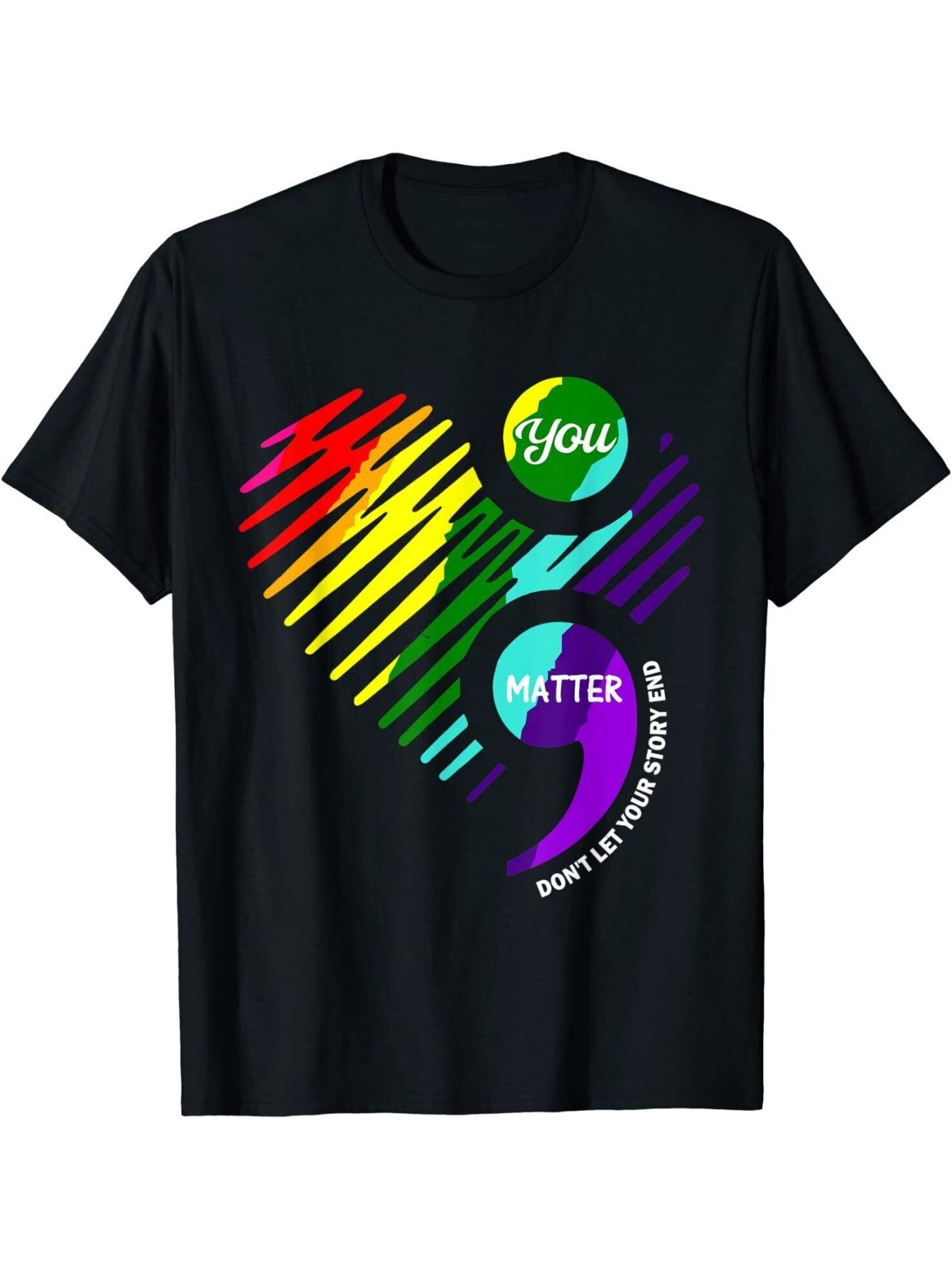 Semicolon Mental Health Awareness T-Shirt - Support Mental Health Black Cotton Unisex Tee S