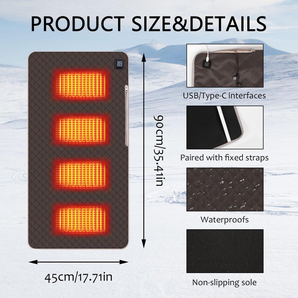 Seat Heating Pad Adjustable USB Stadium Seat Heat Cushion Electric Warmer For Lumbar Back Thigh Hip Massage Fishing Picnic