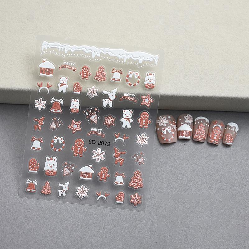 Christmas Lovely Cartoon Bowknot Santa Claus Snowman Christmas Tree Elk Snowflake Nail Art Stickers Xmas Cute Manicure Decals