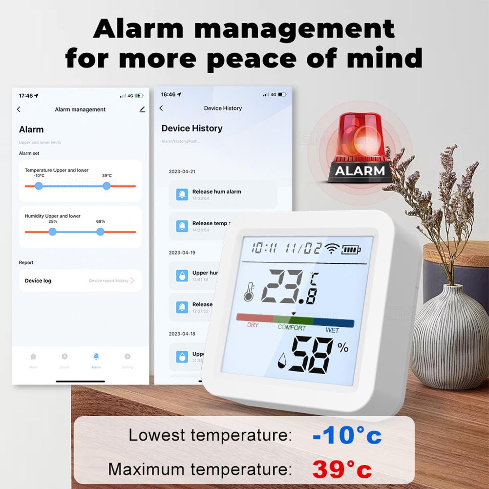 Smart Temperature Humidity Sensor For Tuya WIFI Hygrometer Thermometer Backlight -10℃ To 55℃ Works For Alexa For Google Home