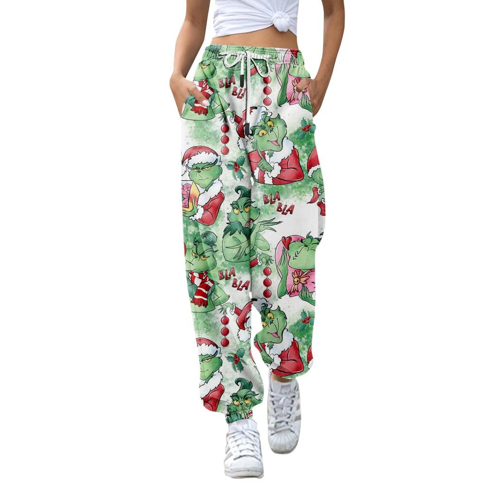 Women's Fashion Christmas Loose Drawstring Waist Solid Color Casual Sports Pants