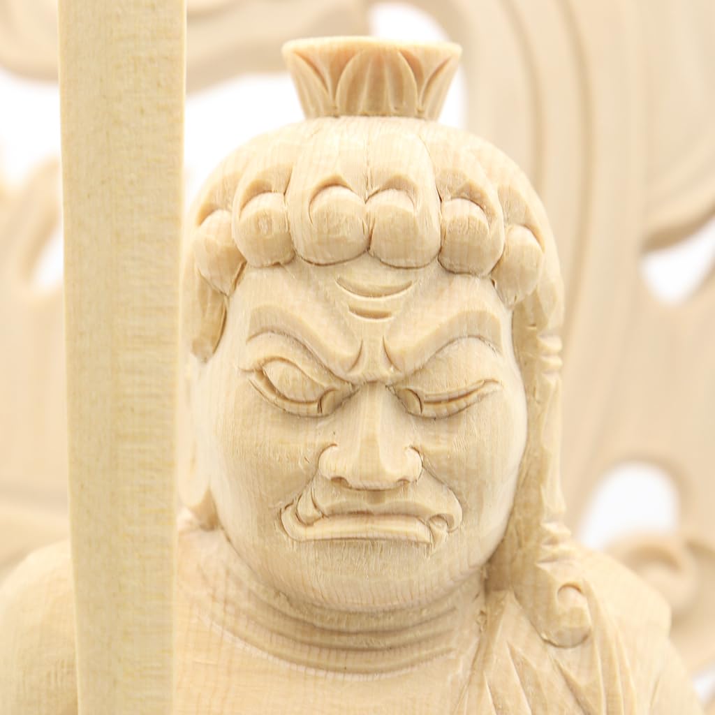 Special Buddhist Statue Standing Acala inches height width 12 depth Cypress Wood Carving with Flame Halo and Square Rock 1129 Kurita's [Myo-o] Statue,