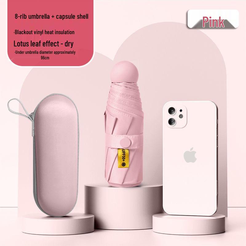 Lätt UV-skyddande Kapselparaply - Bärbart Dubbelanvändningssolskydd för Kvinnor, Soliga och Regniga Dagar