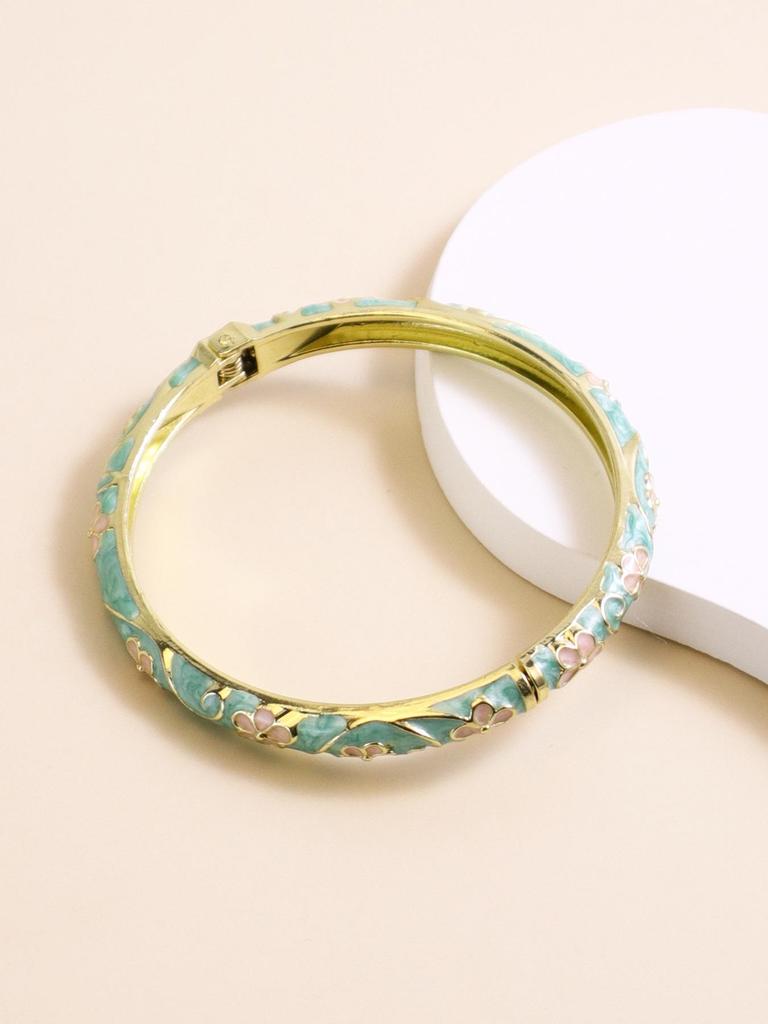 Enamel Painted Floral Rhinestone Bangle - European & American Hot-selling Bracelet