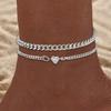 New European and American Style Beach Foot Accessories: Gold Chain Heart-shaped Pendant Anklet Set