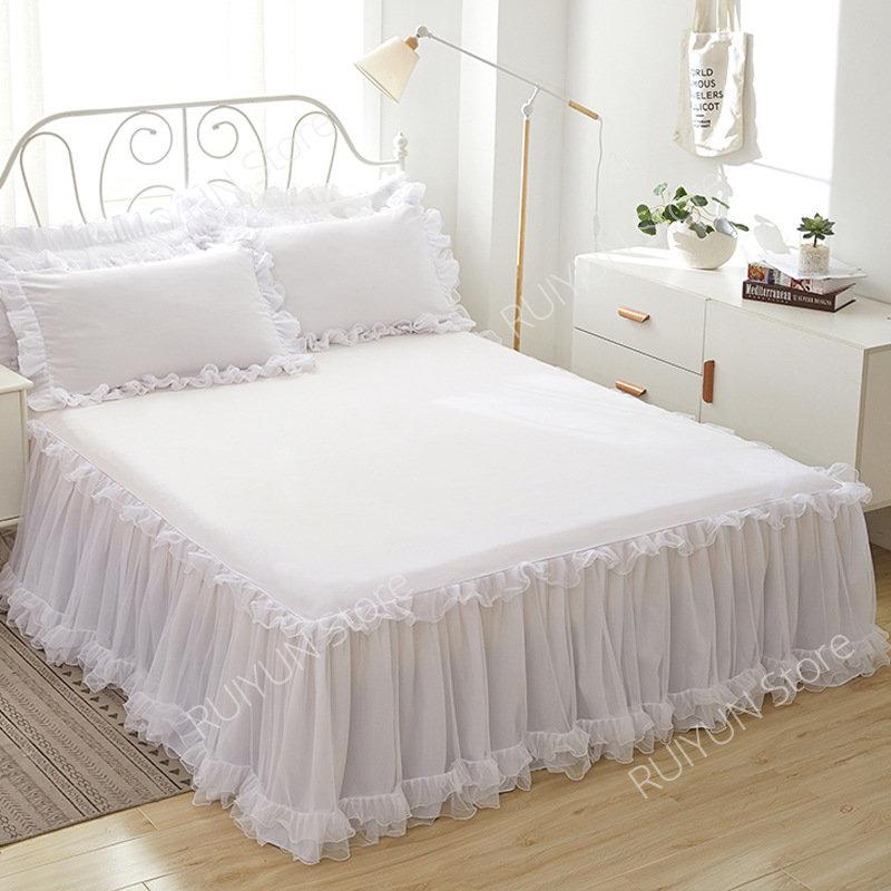 Elegant Princess Bed Skirt Non-slip Mattress Cover Ruffled Lace Bed Skirt Bedsheet Bed Cover Protector Home Bedspread Bed Skirt