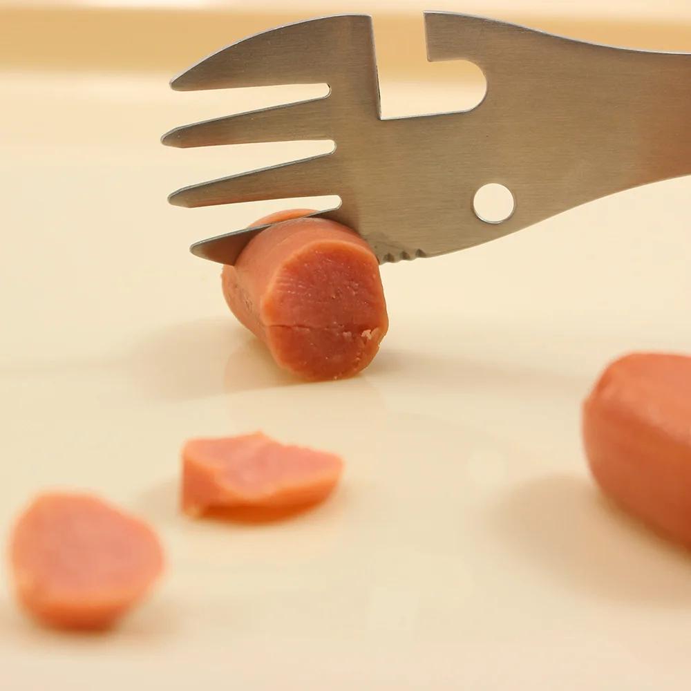 Instrumente de supraviețuire în aer liber 5 în 1 Kit EDC multifuncțional de camping Furculiță practică Cuțit Linguriță Sticle/deschizător de conserve