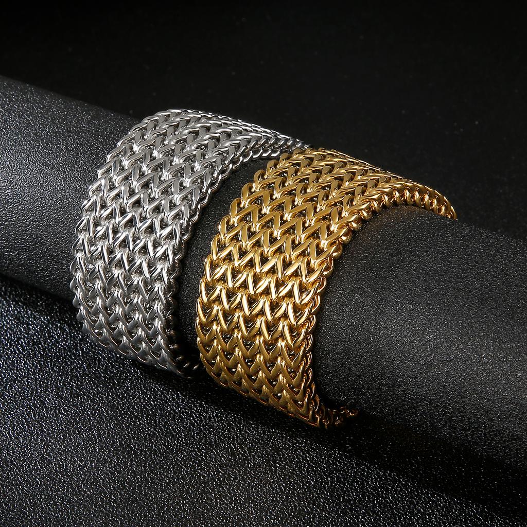 Wide Mesh Chain Bracelet for Men Shiny Rock Cool Boy Wristband Heavy Metal Jewelry Gift