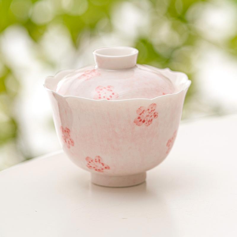 Hand-painted Cherry Blossom Tureen Pink Ladies Gaiwan Chinese Kung Fu Teaware Set Tea Brewer Bowls Teacup Drinkware Tea Ceremony