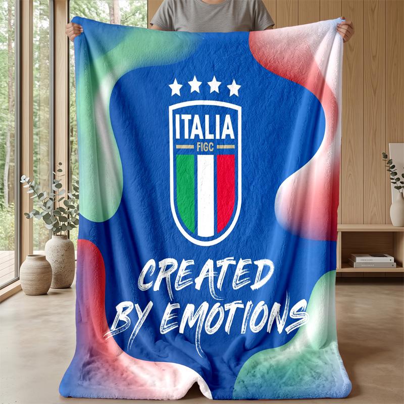 Italy Football Printed Flannel Blanket Skin Friendly Warm Decorative Throw for Indoor Couch Bed Daily Use