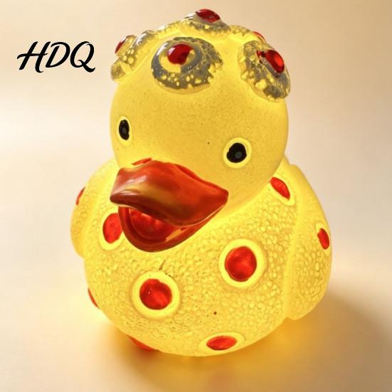 Detailed Design Ornament Glowing Resin Duck Figurine with LED Light Decorative Night