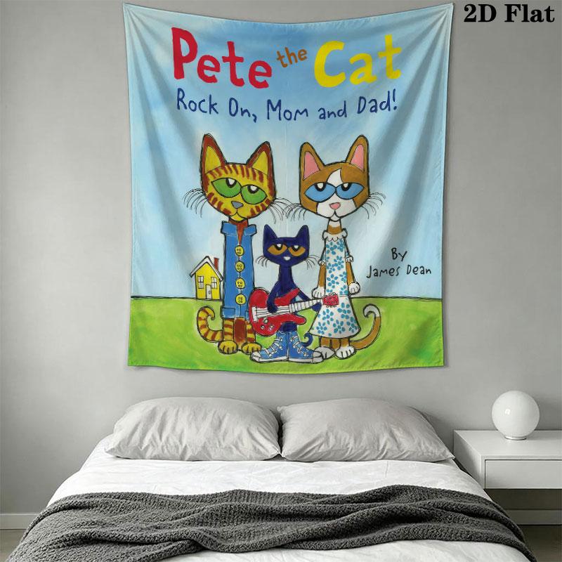 Pete Cat Joy Wall Hanging Printed Fabric Blanket Decorative Tapestries for Bedroom Living Room Home Decor