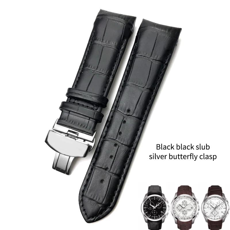 Curved End 22mm 23mm 24mm Genuine Leather Watchband for Tissot T035 T 035617 627 Cowhide Watch Strap Butterfly Clasp Men Tools