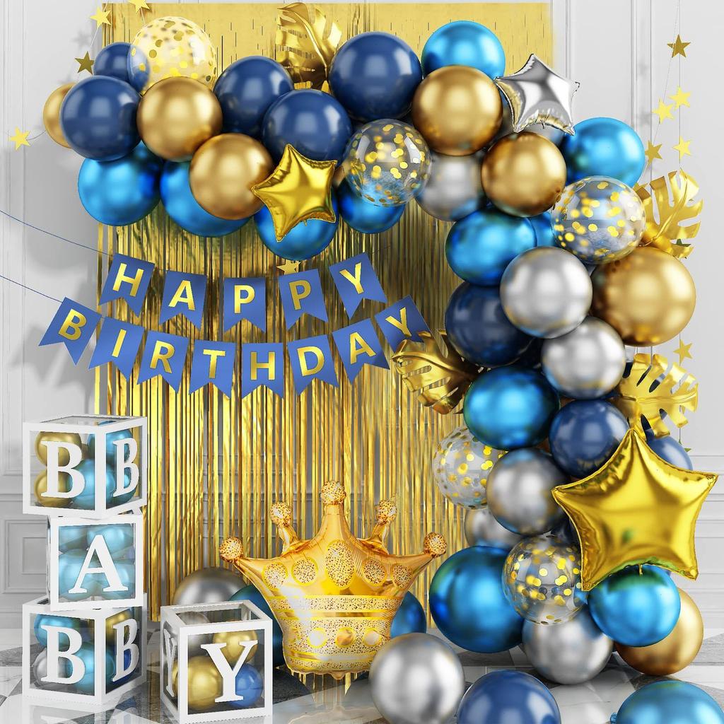 Deep Blue Golden Pentagram Series Balloon Set - Birthday Party Gathering Balloon Flag Set Combination