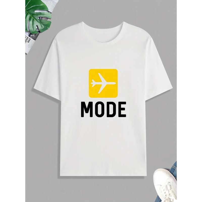 Европейские размеры Мужская повседневная модная футболка - Легкая с геометрическим принтом  MODE , Круглый вырез, Короткий рукав, Легкий уход, Для любого сезона S белый