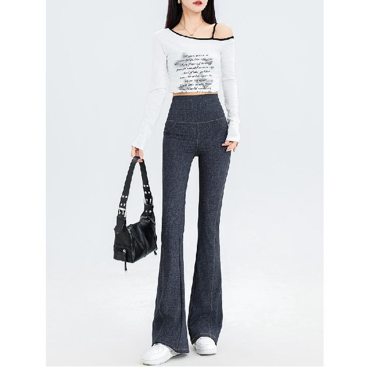 

Джинсовые женские брюки, микро-клеш, леггинсы с высокой талией, для живота, новинка лета, эластичные спортивные брюки для фитнеса и йоги, повседневные джинсы XL чёрный